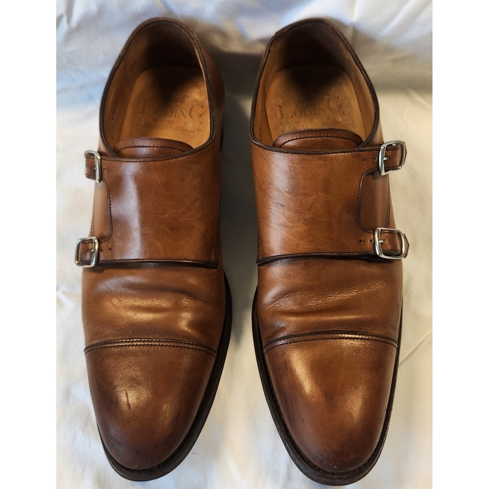Loding Mens Brown Welted Leather Oxford Dress Shoes Size 9 Double Buckle